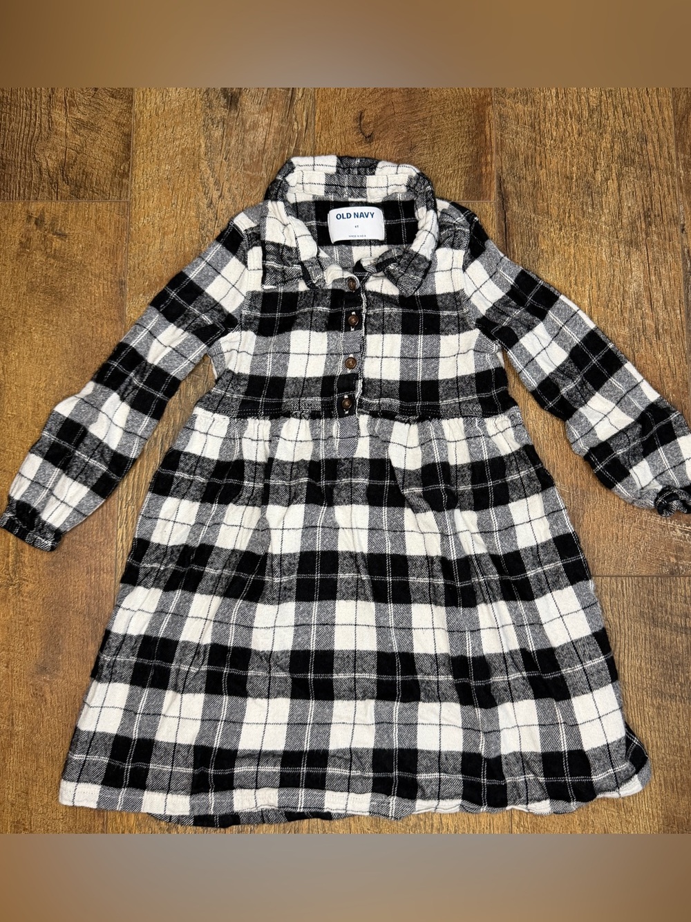 Old Navy Toddler Girls Long Sleeve Collared Buffalo Plaid Black and White 4T